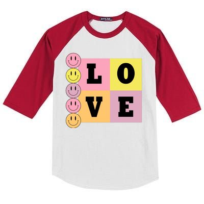 Love Retro Smile Face Cute Gift Kids Colorblock Raglan Jersey