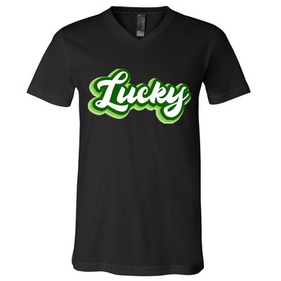 Lucky Retro St Patrick's Day V-Neck T-Shirt