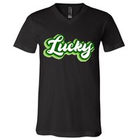 Lucky Retro St Patrick's Day V-Neck T-Shirt