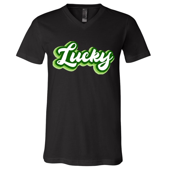 Lucky Retro St Patrick's Day V-Neck T-Shirt