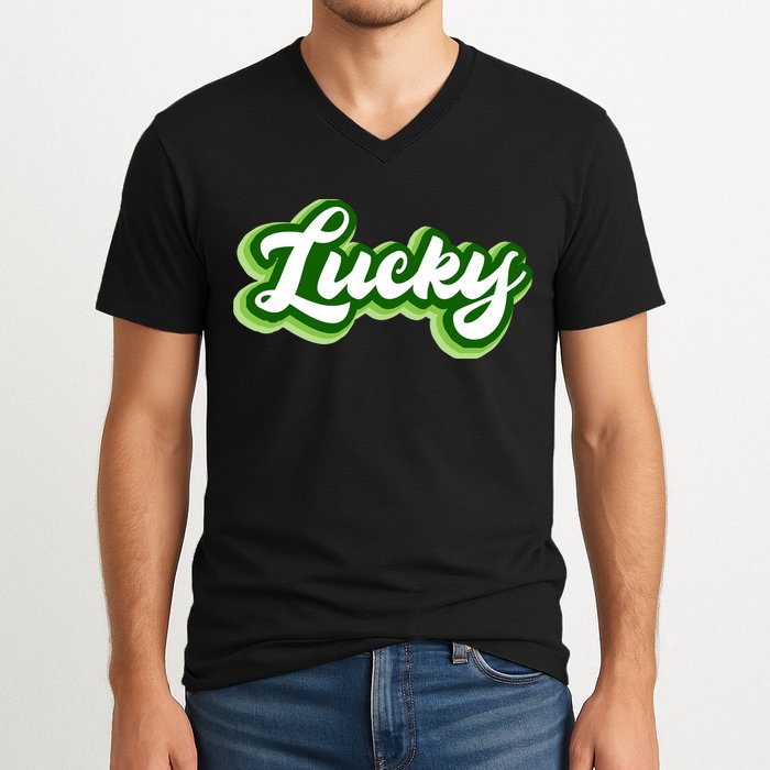 Lucky Retro St Patrick's Day V-Neck T-Shirt