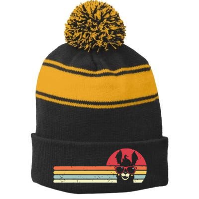 Llama Retro Style Alpaca Stripe Pom Pom Beanie