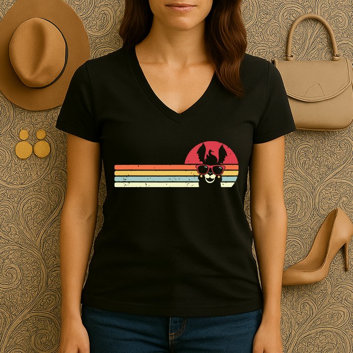 Llama Retro Style Alpaca Women's V-Neck T-Shirt