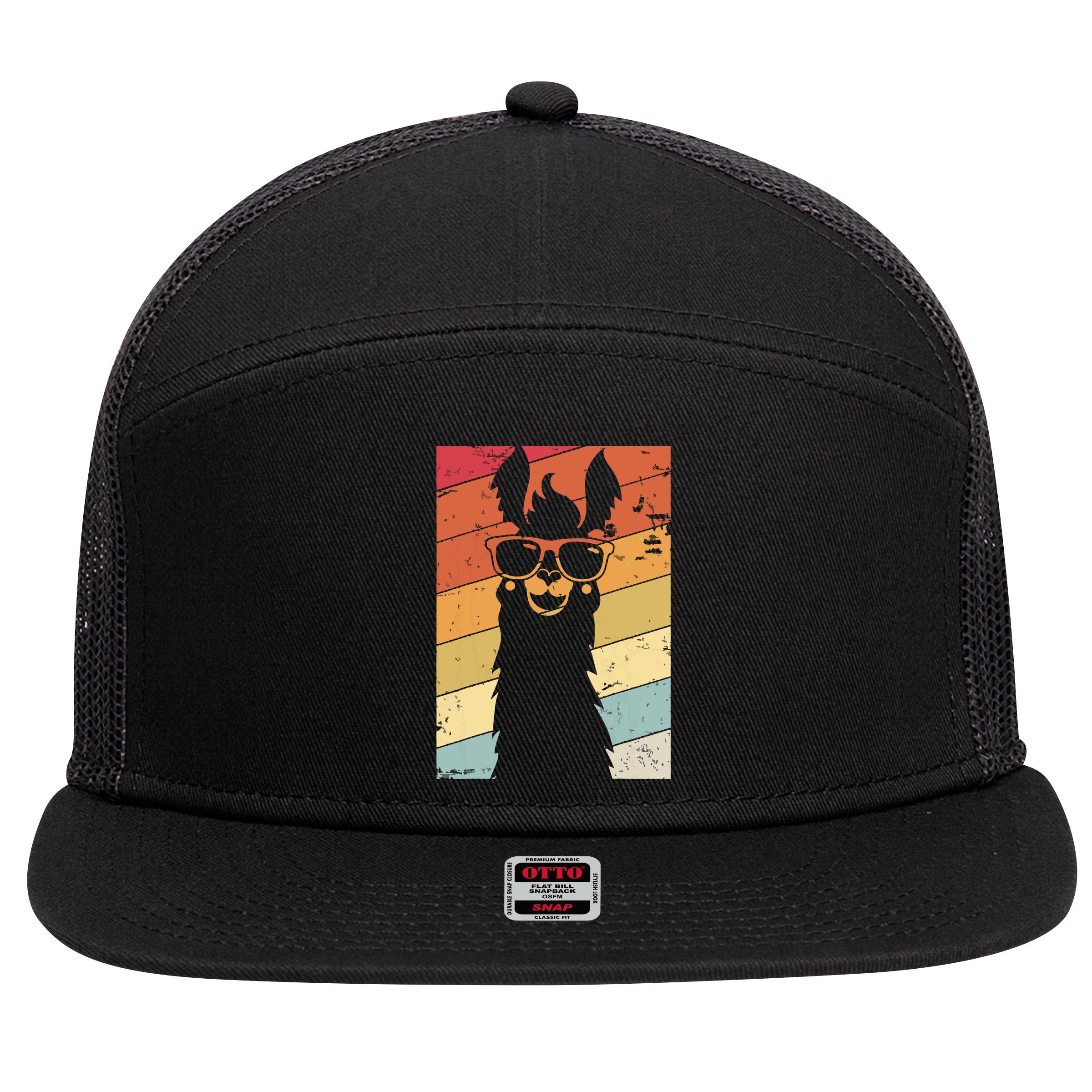 Llama Retro Style Alpaca 7 Panel Mesh Trucker Snapback Hat