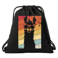 Llama Retro Style Alpaca Drawstring Bag