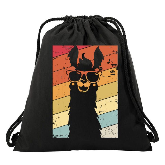Llama Retro Style Alpaca Drawstring Bag