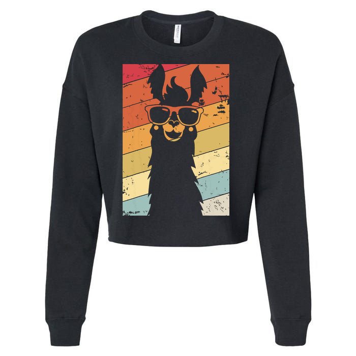 Llama Retro Style Alpaca Cropped Pullover Crew