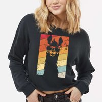 Llama Retro Style Alpaca Cropped Pullover Crew