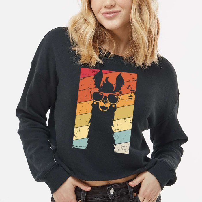 Llama Retro Style Alpaca Cropped Pullover Crew