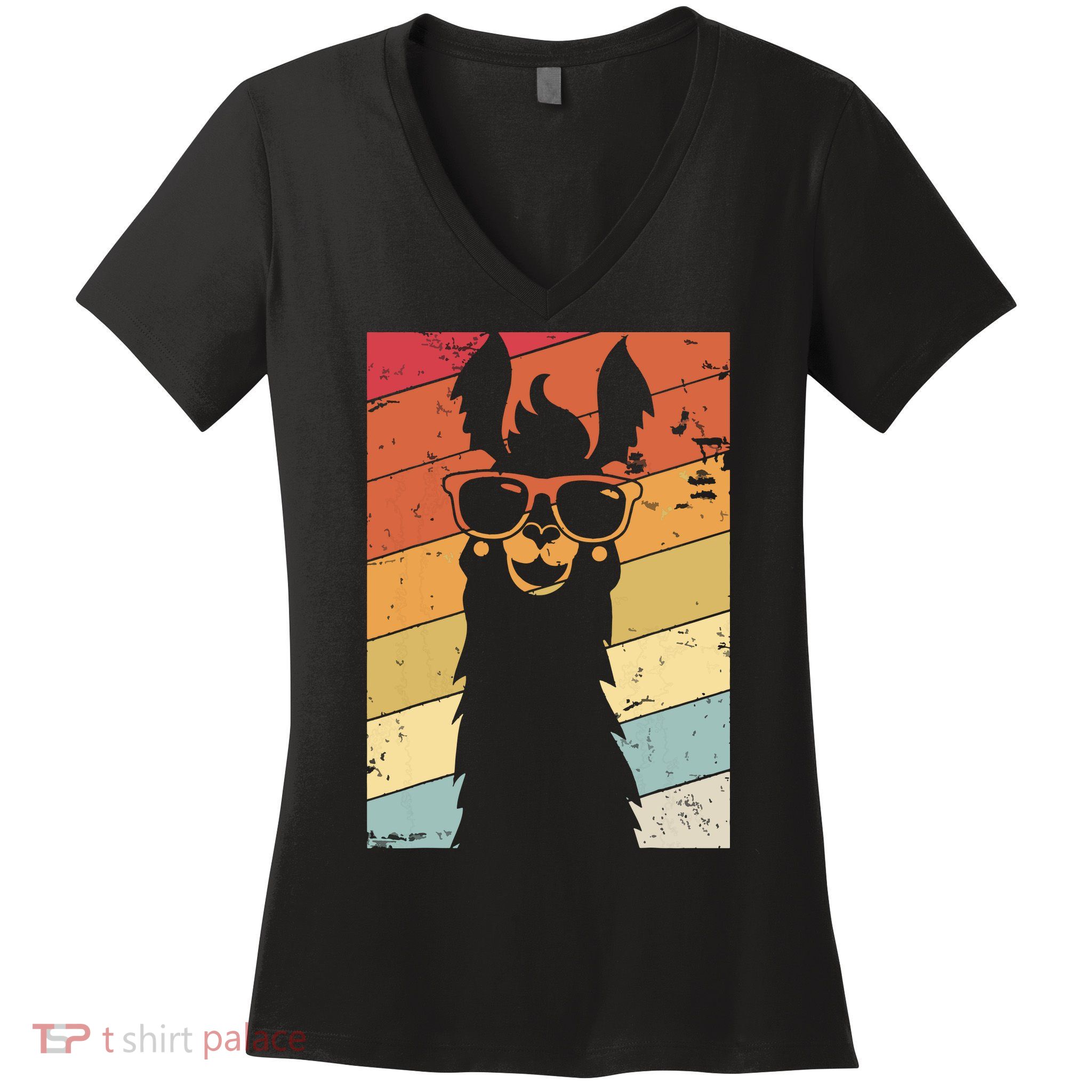 Llama Retro Style Alpaca Women's V-Neck T-Shirt