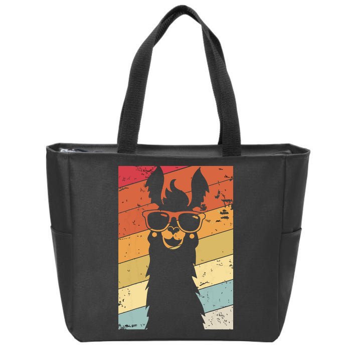 Llama Retro Style Alpaca Zip Tote Bag
