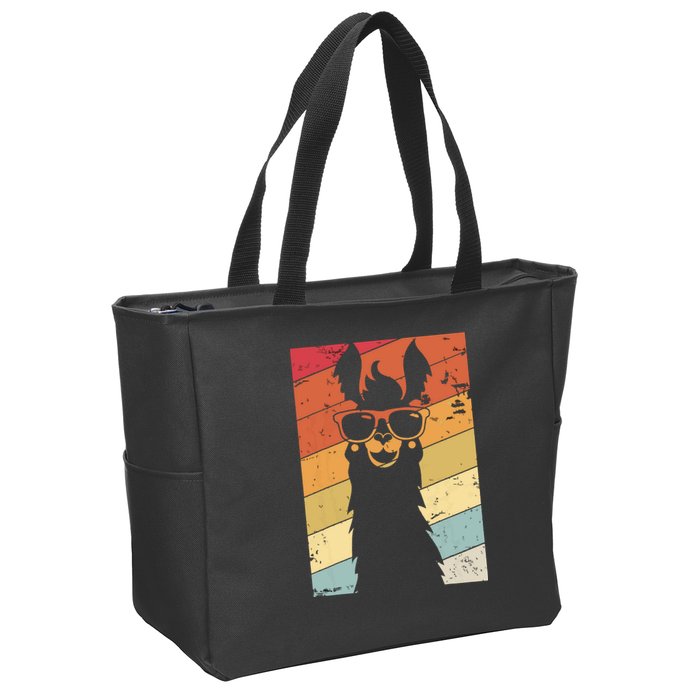 Llama Retro Style Alpaca Zip Tote Bag