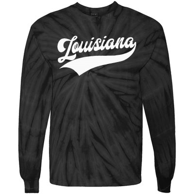 Louisiana Retro Throwback Design Tie-Dye Long Sleeve Shirt