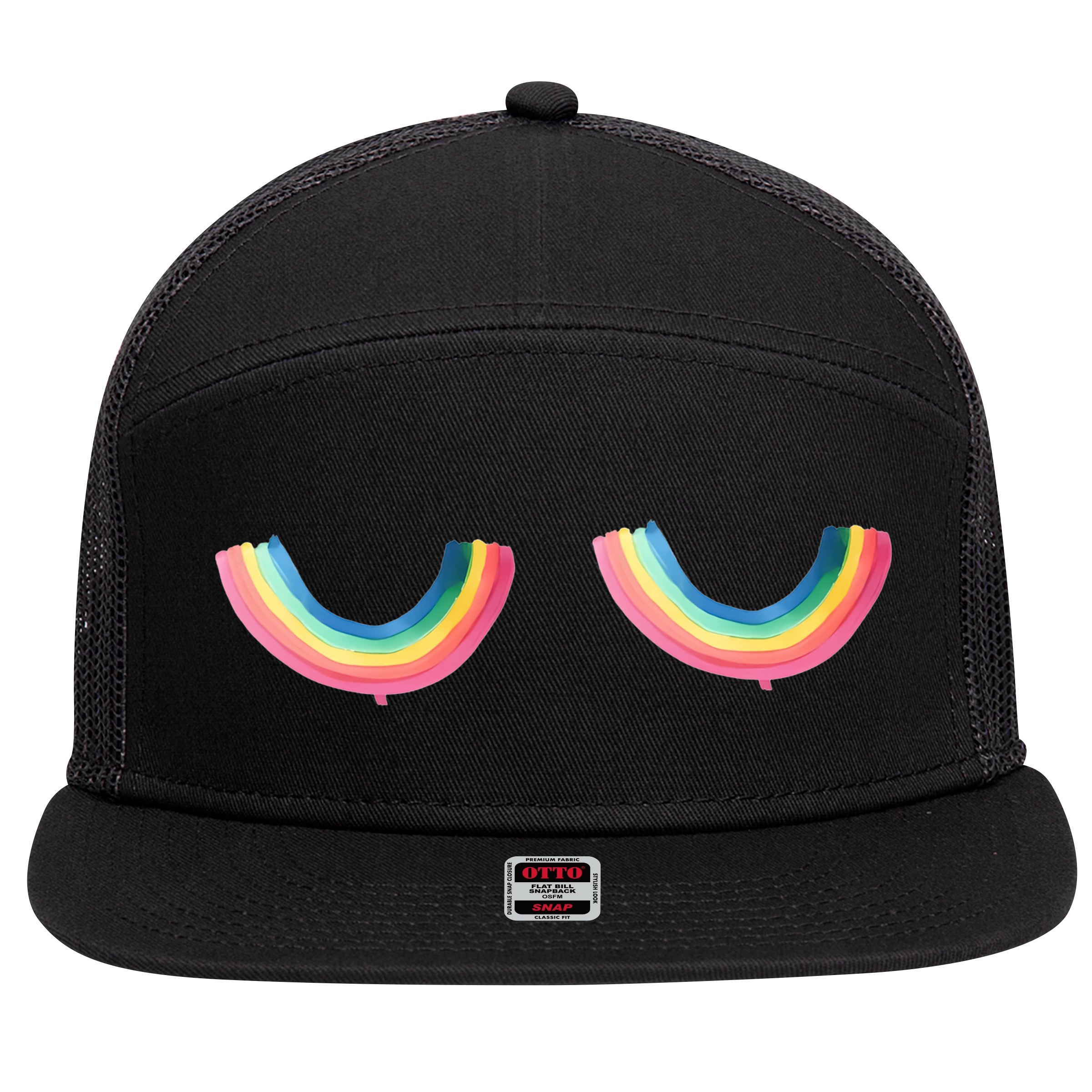 Lgbt Rainbow Titties Funny 7 Panel Mesh Trucker Snapback Hat