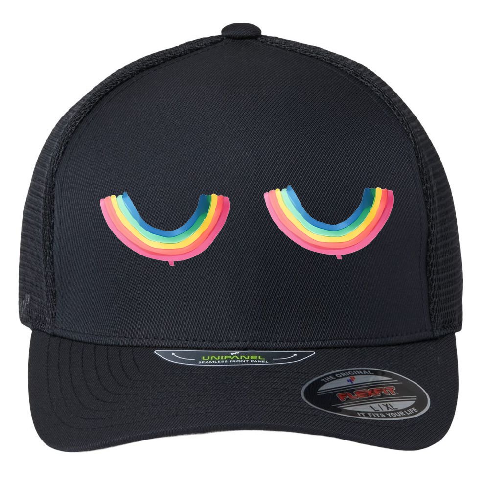 Lgbt Rainbow Titties Funny Flexfit Unipanel Trucker Cap