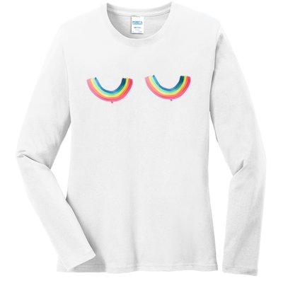 Lgbt Rainbow Titties Funny Ladies Long Sleeve Shirt