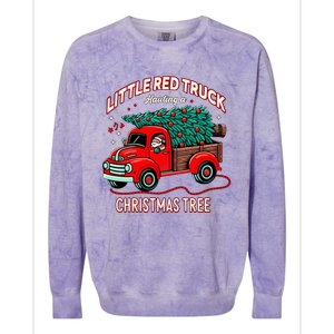 Little Red Truck Hauling A Christmas Tree Colorblast Crewneck Sweatshirt