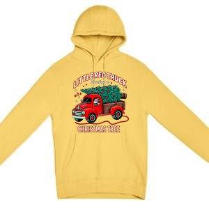 Little Red Truck Hauling A Christmas Tree Premium Pullover Hoodie