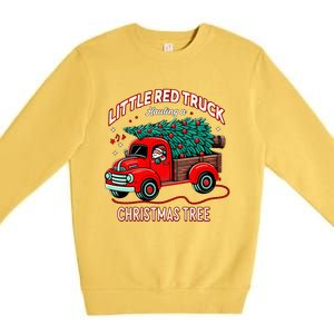 Little Red Truck Hauling A Christmas Tree Premium Crewneck Sweatshirt