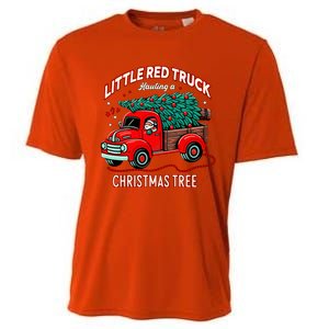 Little Red Truck Hauling A Christmas Tree Cooling Performance Crew T-Shirt