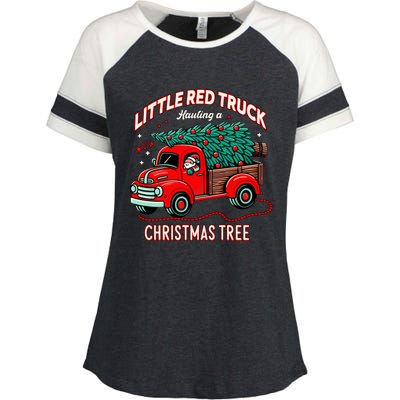 Little Red Truck Hauling A Christmas Tree Enza Ladies Jersey Colorblock Tee