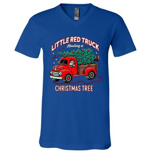 Little Red Truck Hauling A Christmas Tree V-Neck T-Shirt