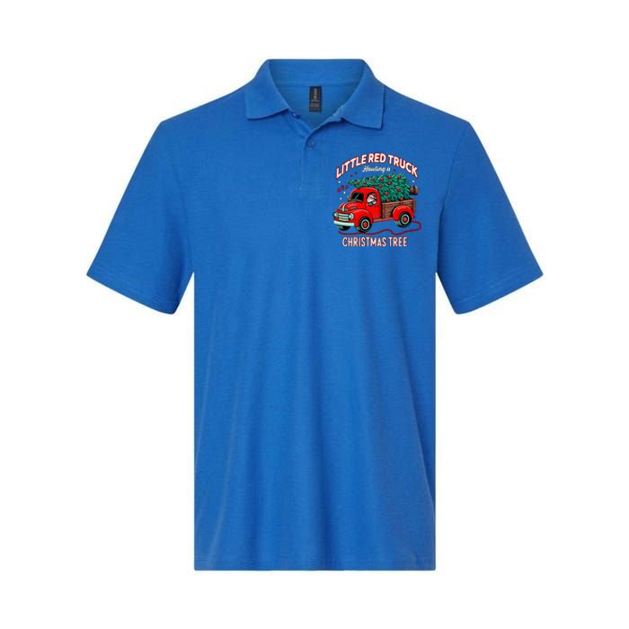 Little Red Truck Hauling A Christmas Tree Softstyle Adult Sport Polo