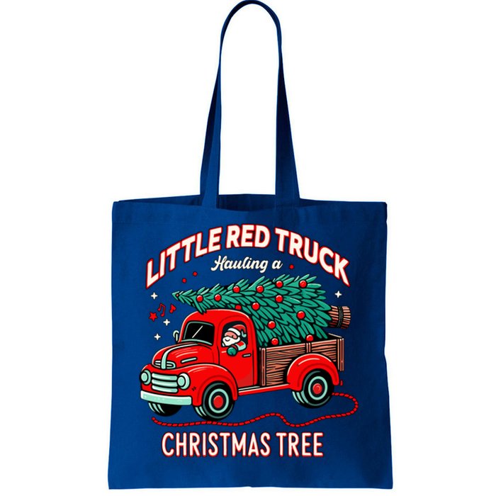 Little Red Truck Hauling A Christmas Tree Tote Bag