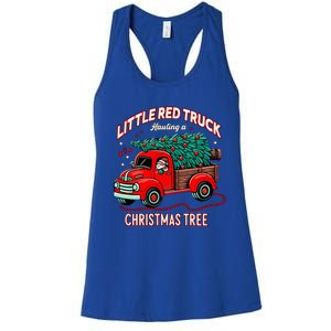 Little Red Truck Hauling A Christmas Tree Women's Racerback Tank