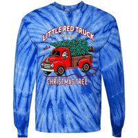 Little Red Truck Hauling A Christmas Tree Tie-Dye Long Sleeve Shirt