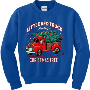 Little Red Truck Hauling A Christmas Tree Kids Sweatshirt