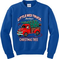 Little Red Truck Hauling A Christmas Tree Kids Sweatshirt