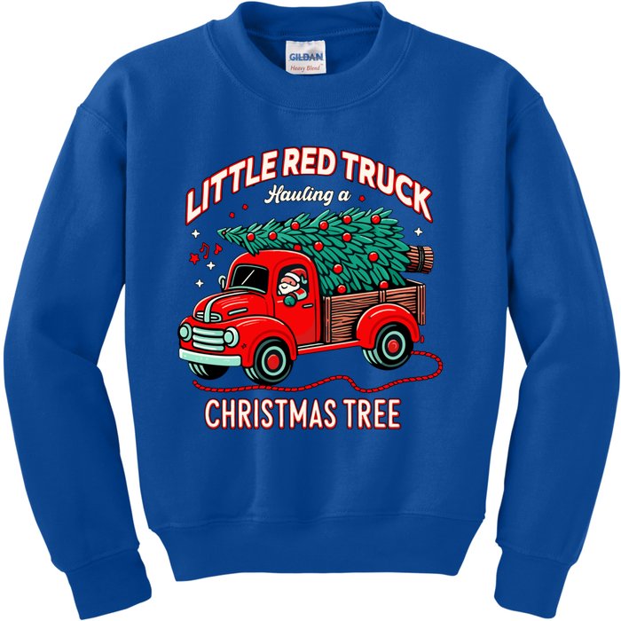 Little Red Truck Hauling A Christmas Tree Kids Sweatshirt