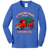 Little Red Truck Hauling A Christmas Tree Kids Long Sleeve Shirt