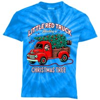 Little Red Truck Hauling A Christmas Tree Kids Tie-Dye T-Shirt