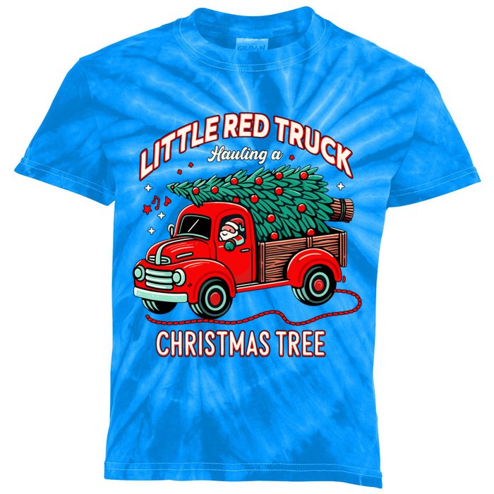 Little Red Truck Hauling A Christmas Tree Kids Tie-Dye T-Shirt