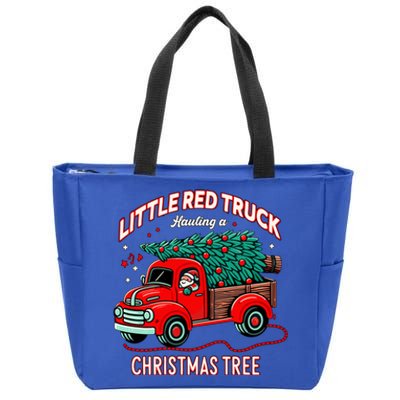 Little Red Truck Hauling A Christmas Tree Zip Tote Bag