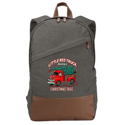 Little Red Truck Hauling A Christmas Tree Cotton Canvas Backpack