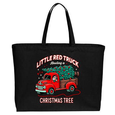 Little Red Truck Hauling A Christmas Tree Cotton Canvas Jumbo Tote