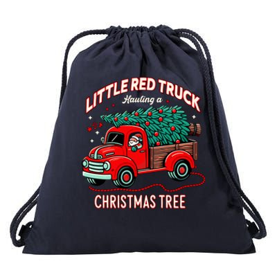 Little Red Truck Hauling A Christmas Tree Drawstring Bag