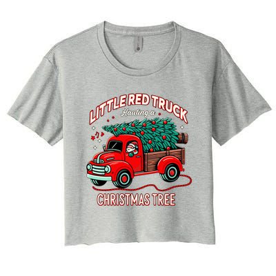 Little Red Truck Hauling A Christmas Tree Women's Crop Top Tee