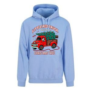 Little Red Truck Hauling A Christmas Tree Unisex Surf Hoodie