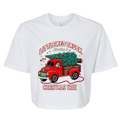 Little Red Truck Hauling A Christmas Tree Bella+Canvas Jersey Crop Tee