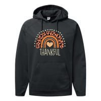 Leopard Rainbow Thankful Thanksgiving Teacher Women Performance Fleece Hoodie