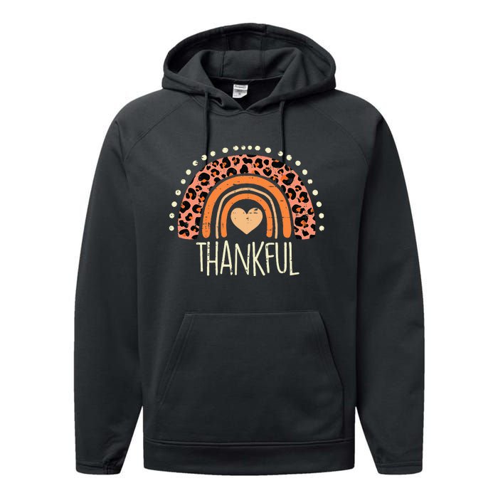 Leopard Rainbow Thankful Thanksgiving Teacher Women Performance Fleece Hoodie