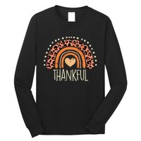 Leopard Rainbow Thankful Thanksgiving Teacher Women Long Sleeve Shirt