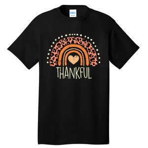 Leopard Rainbow Thankful Thanksgiving Teacher Women Tall T-Shirt