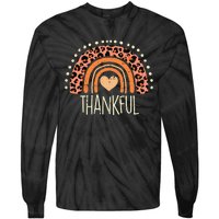 Leopard Rainbow Thankful Thanksgiving Teacher Women Tie-Dye Long Sleeve Shirt