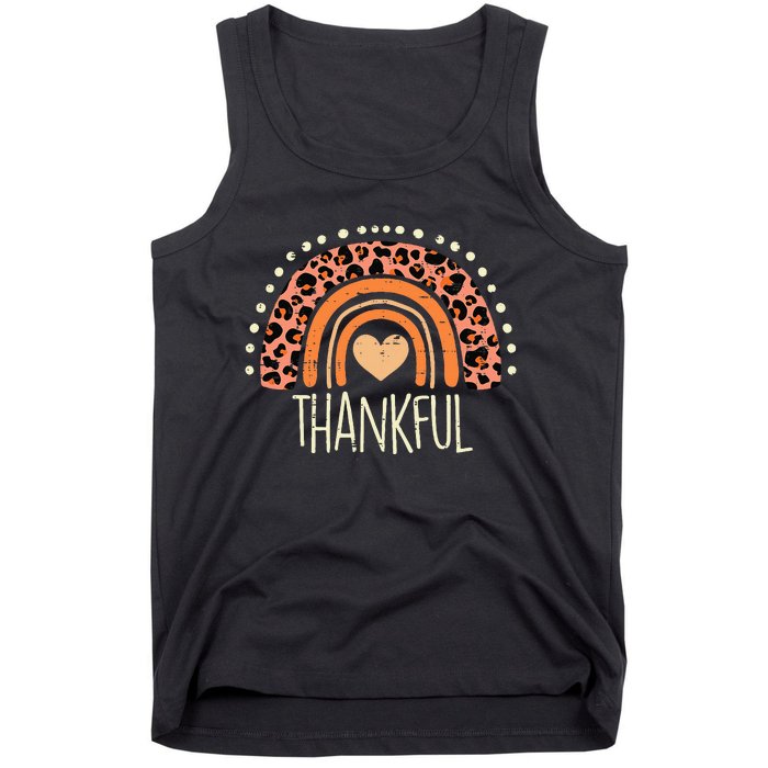 Leopard Rainbow Thankful Thanksgiving Teacher Women Tank Top