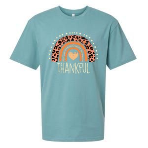 Leopard Rainbow Thankful Thanksgiving Teacher Women Sueded Cloud Jersey T-Shirt